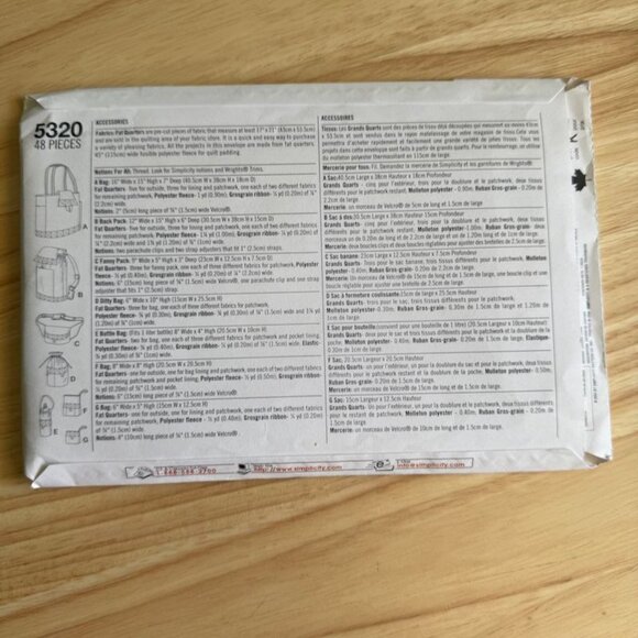 Simplicity 5320 Sewing Pattern Accessories Tote Bag Backpack Purse Drawstring Ba - Picture 2 of 3